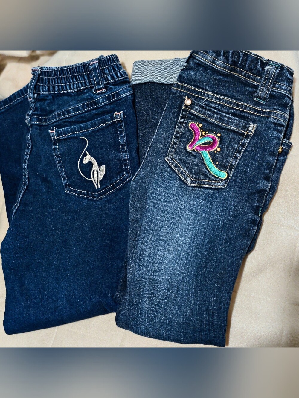 Bundle 2 Rocawear&Baby Phat Girls Dark Blue Embroidered Pocket Jeans Size 6X